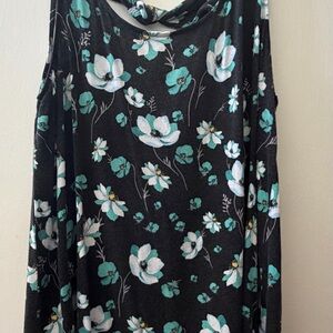 torrid Black Cold-Shoulder Long Sleeve Top with Teal & White Floral Print